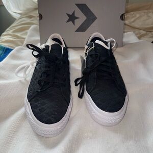 Converse Low Top Sneakers in Black & White Lace Texture